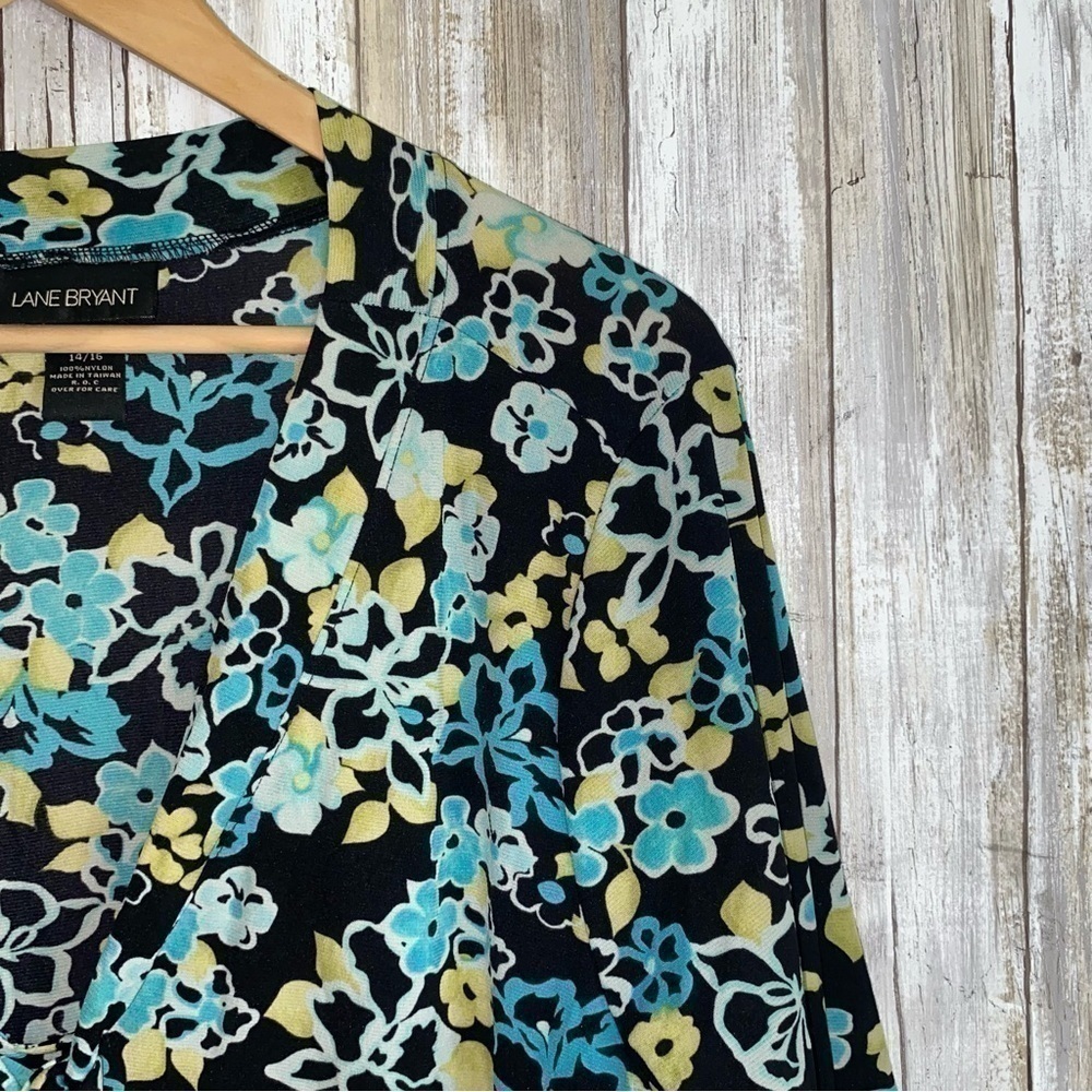 Lane Bryant Black, Blue, & Green Floral Blouse - Picture 3 of 4